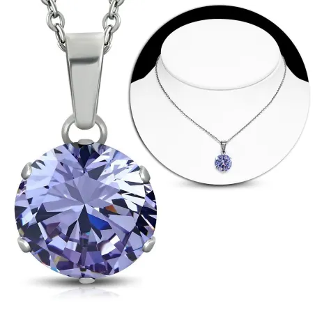 Collier en acier avec pendentif rond zirconium tanzanite
