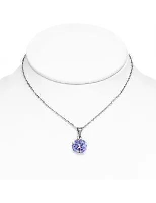 Collier en acier avec pendentif rond zirconium tanzanite