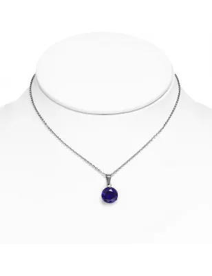 Collier en acier avec pendentif rond zirconium violet