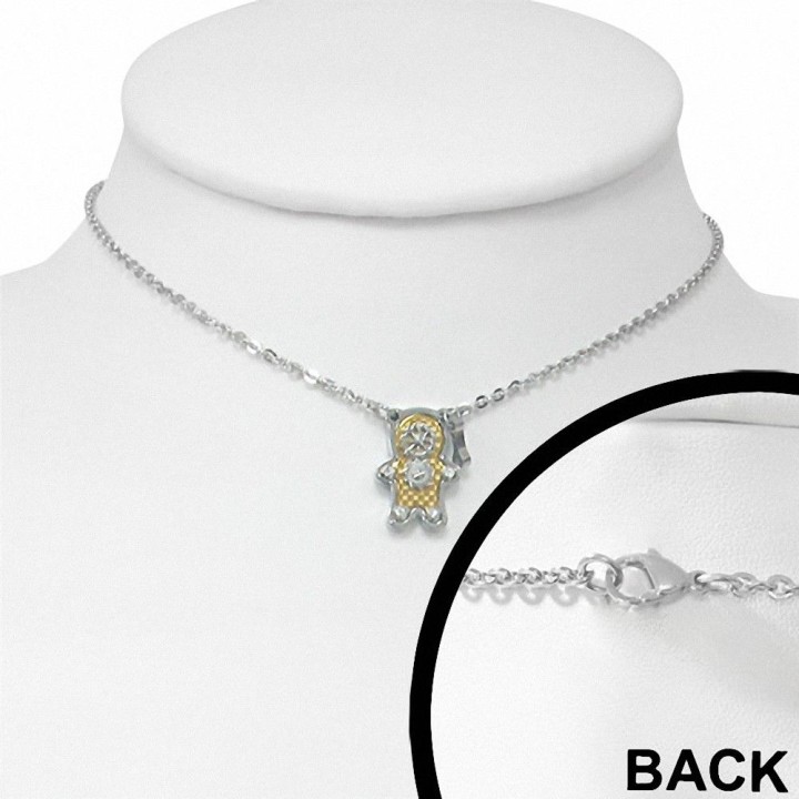 Collier en acier avec pendentif ourson mécanique doré
