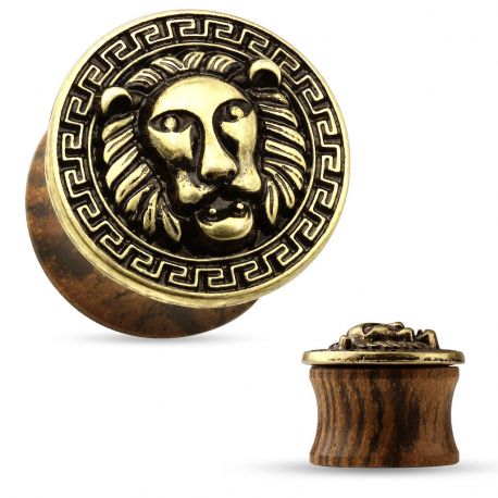 Piercing plug bois avec plaque lion