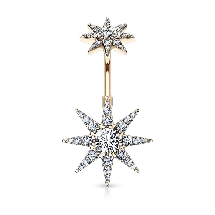 Piercing nombril plaqué or rose étoile pavée de zircon