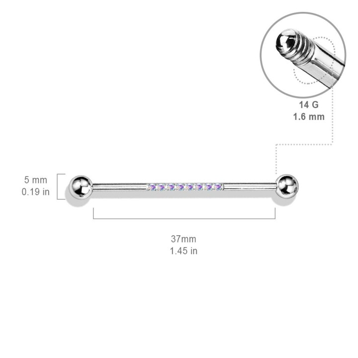 Piercing industriel en acier ligne de strass aurore boréale