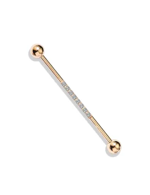 Piercing industriel en acier rosé ligne de strass blanc