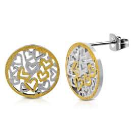 Paire Boucles d'oreille acier inoxydable cercle ave coeurs biclores