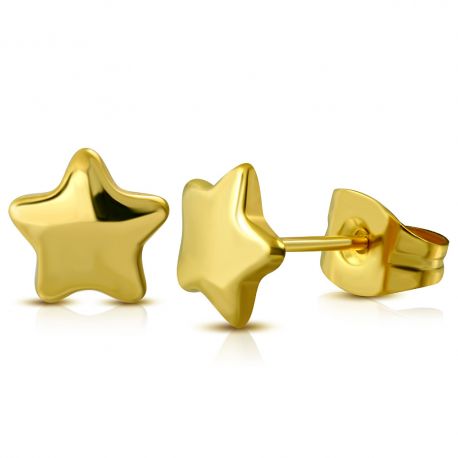 Paire Boucles d'oreille acier inoxydable doré étoile 7 mm
