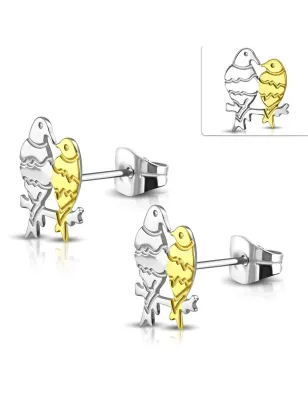 Paire Boucles d'oreille acier inoxydable couple d'oiseaux