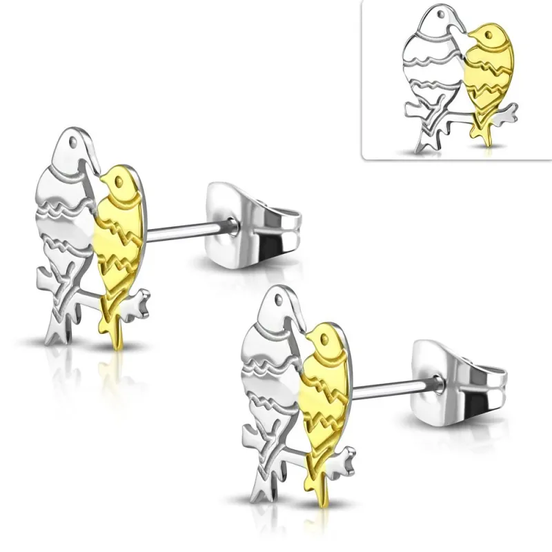 Paire Boucles d'oreille acier inoxydable couple d'oiseaux