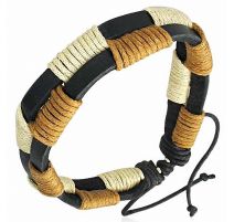 Bracelet en cuir noir corde enroulée beige 109