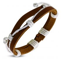 Bracelet en cuir marron corde blanche 111