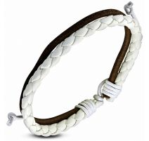 Bracelet en cuir blanc tressé corde marron 116