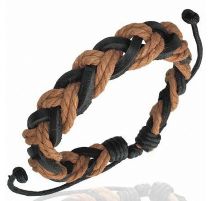 Bracelet en cuir noir tressé avec corde marron 120