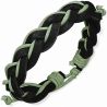 Bracelet en cuir noir tressé avec corde vert anis 139