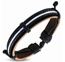 Bracelet en cuir marron avec cordes noir blanc 144