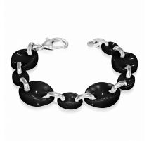 Bracelet magnétique en céramique noire à maillons ovales 17 mm