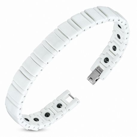 Bracelet magnétique en céramique blanche avec liens rectangulaires