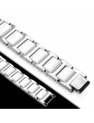 Bracelet magnétique en acier et liens céramique blanche