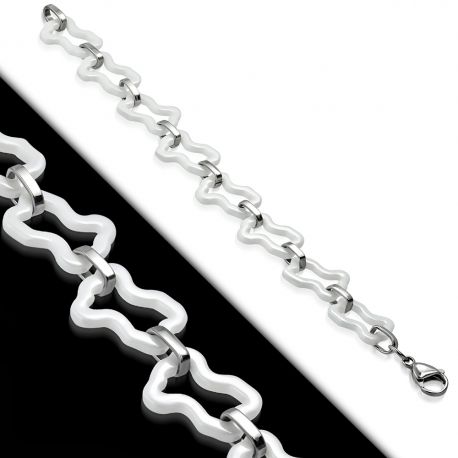 Bracelet oursons céramique blanche et liens acier