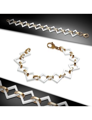 Bracelet céramique blanche carrés et liens cuivrés