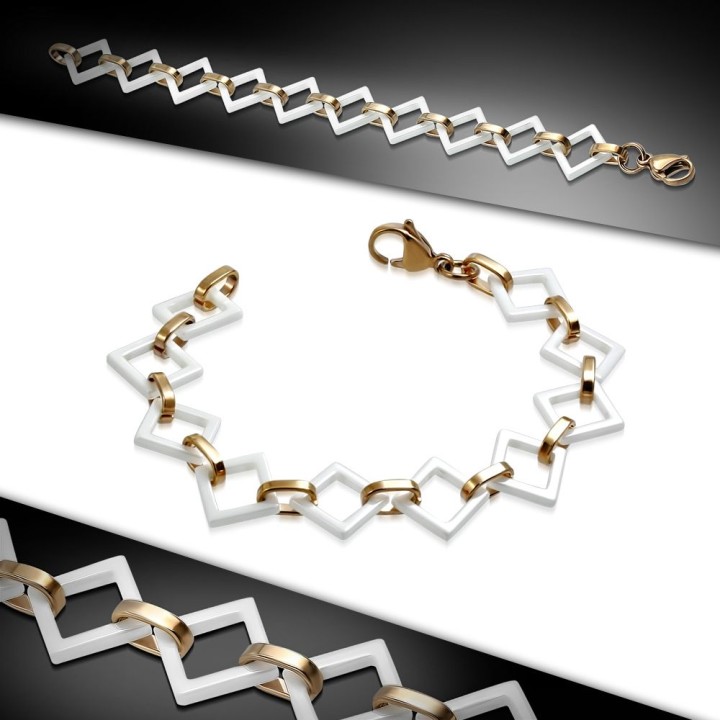 Bracelet céramique blanche carrés et liens cuivrés