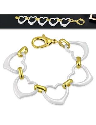 Bracelet céramique blanche coeurs et liens dorés