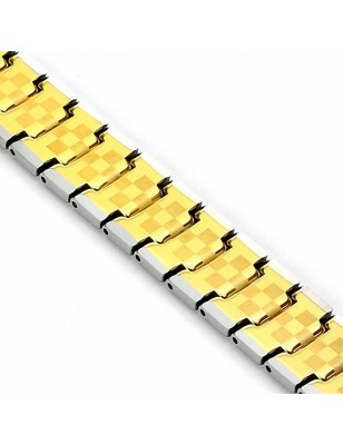 Bracelet homme en tungstène avec motif damier doré