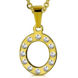 Pendentif en acier doré avec strass lettre O