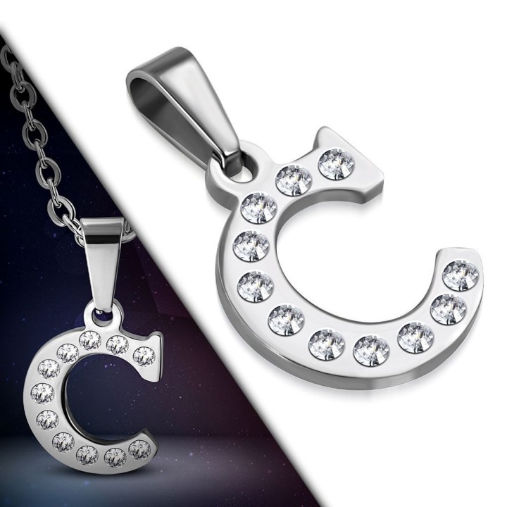 Pendentif en acier avec strass lettre C