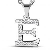 Pendentif en acier avec strass lettre E