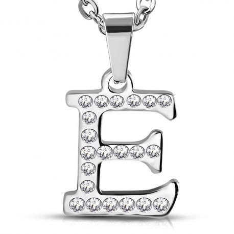 Pendentif en acier avec strass lettre E