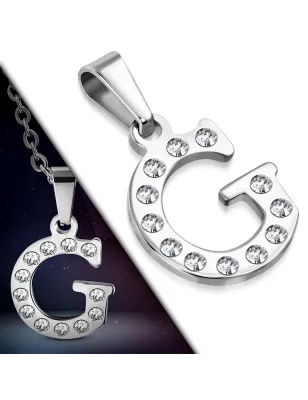 Pendentif en acier avec strass lettre G