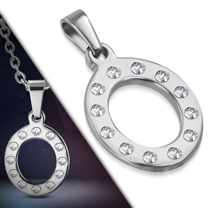 Pendentif en acier avec strass lettre O