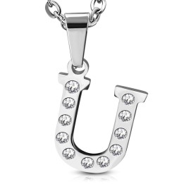 Pendentif en acier avec strass lettre U