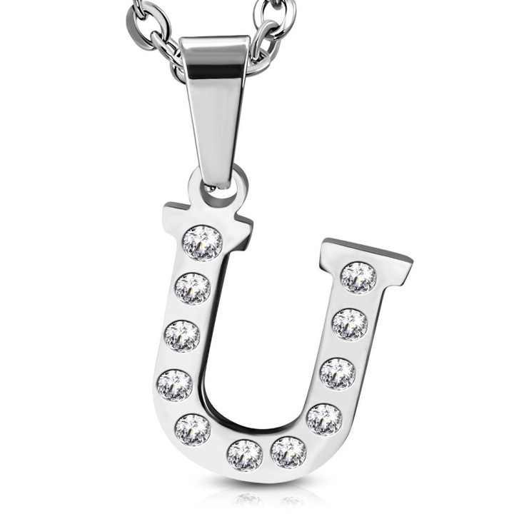 Pendentif en acier avec strass lettre U