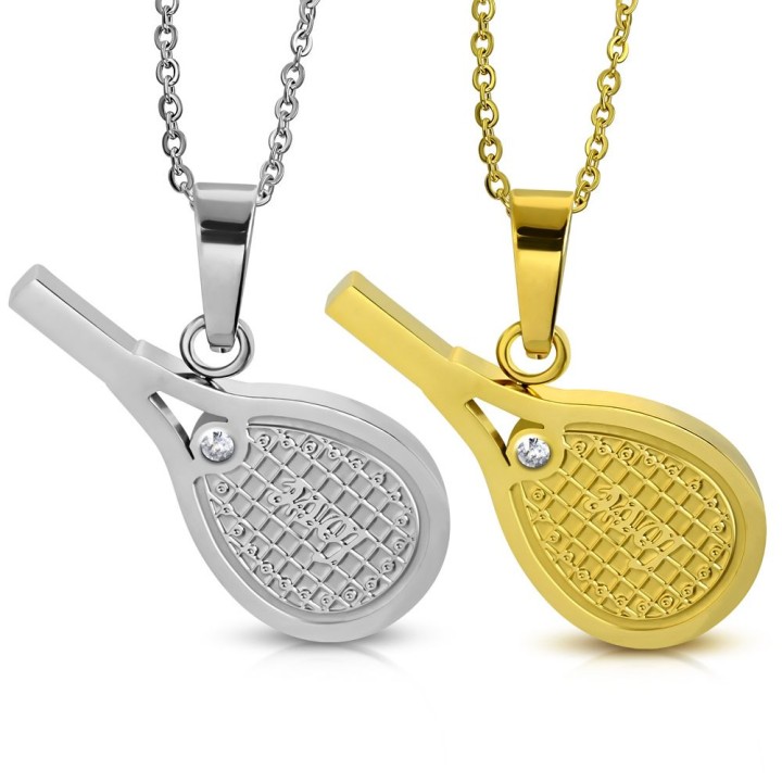 Pendentif en acier pour couples raquette de tennis argenté doré