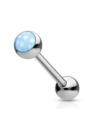 Piercing langue acier pierre lumineuse bleu