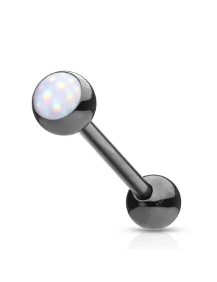 Piercing langue acier noir pierre lumineuse blanc