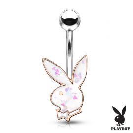 Piercing nombril Playboy lapin rosé opalescent blanc