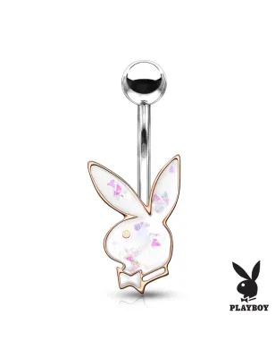 Piercing nombril Playboy lapin rosé opalescent blanc
