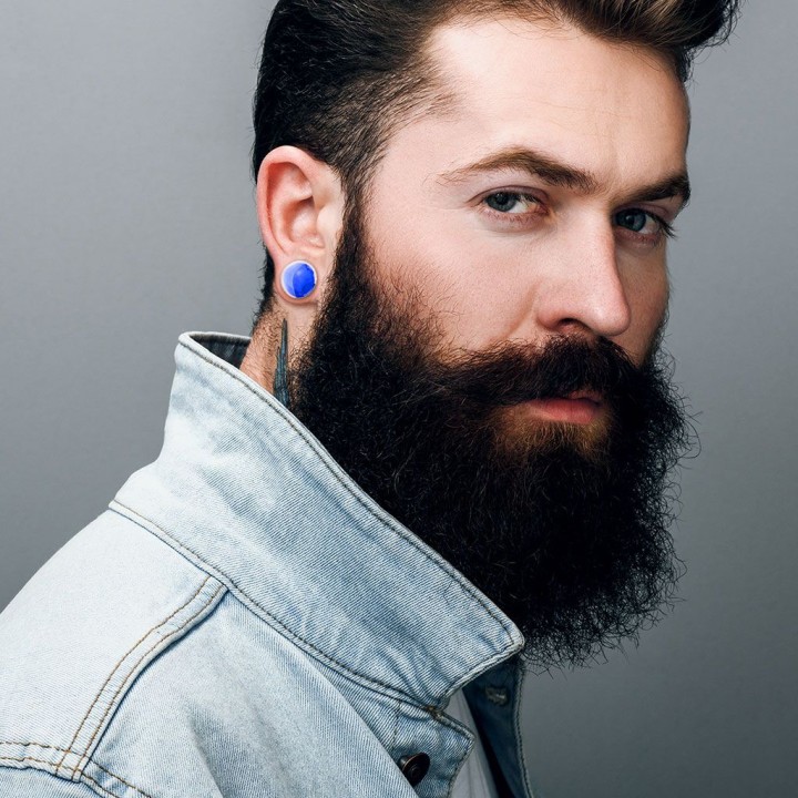 Piercing plug oreille verre bleu convexe