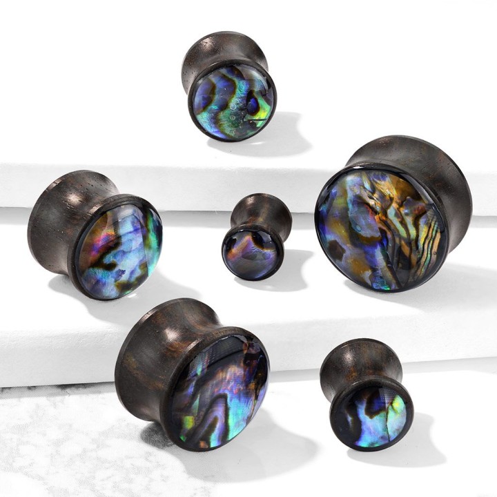 Piercing plug bois avec nacre multicolore