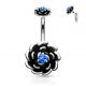 Piercing nombril fleur noire à opale bleue