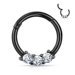 Piercing anneau segment acier noir trois zircons