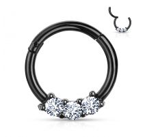 Piercing anneau segment acier noir trois zircons