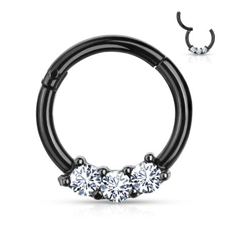 Piercing anneau segment acier noir trois zircons