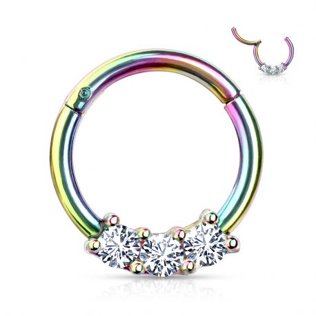 Piercing anneau segment acier multicolore trois zircons