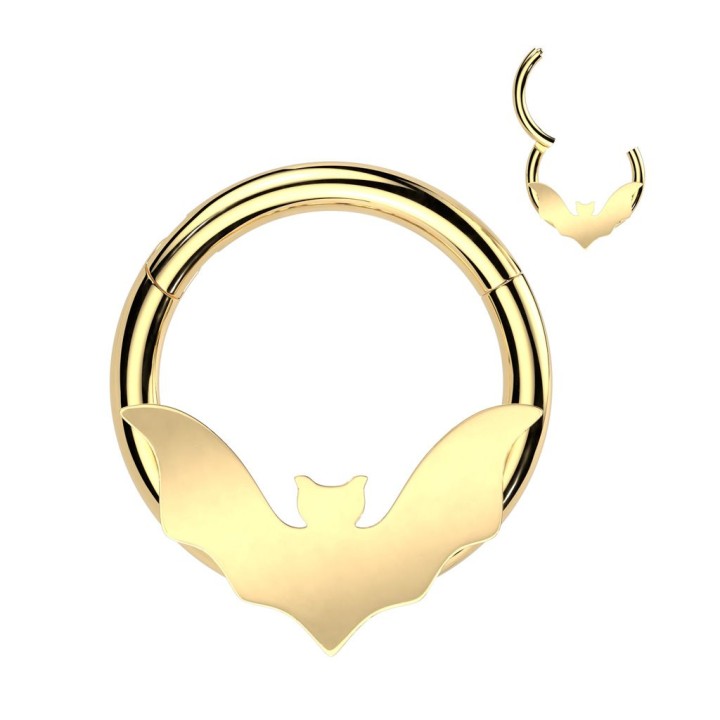 Piercing anneau clicker doré chauve-souris