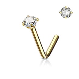 Piercing nez tige L doré pierre ronde griffes blanc