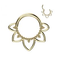 Piercing anneau segment titane doré coeurs perlés (oreille, daith, septum)
