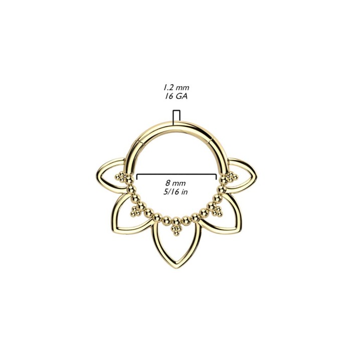 Piercing anneau segment titane doré coeurs perlés (oreille, daith, septum)